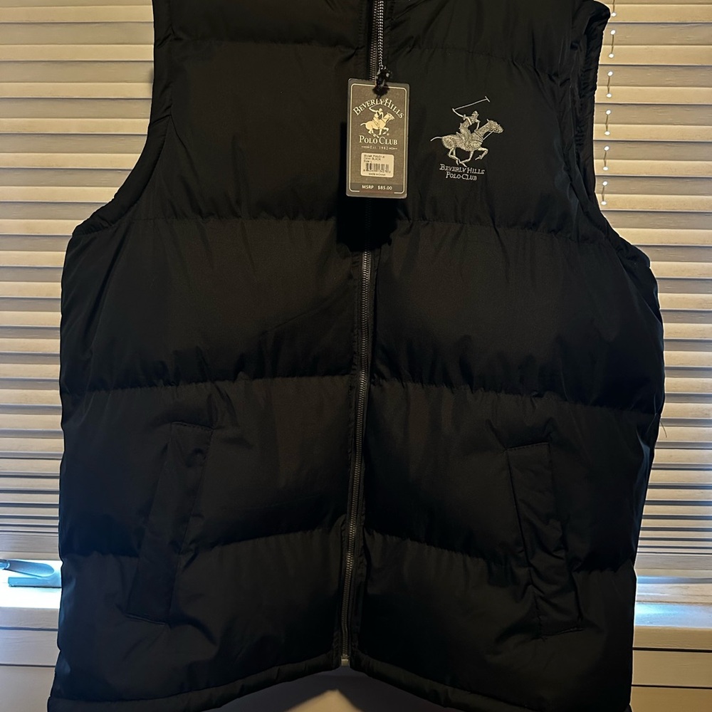 Mens Polo Black winter vest with hood